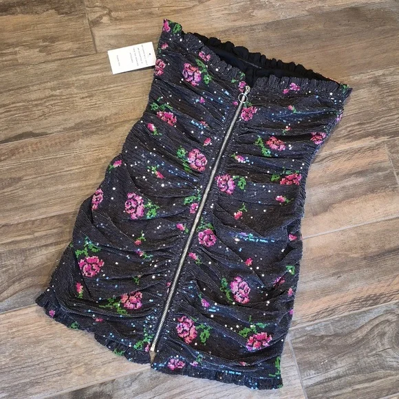 For Love & Lemons Every Rose Sequin Strapless Lined Mini Dress, Size Small - Picture 8 of 11